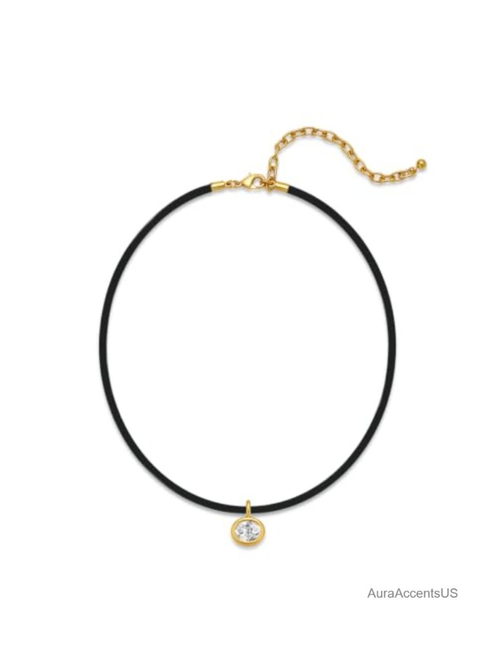Oval Crystal Pendant Rope Choker Necklace Adjustable Minimalist